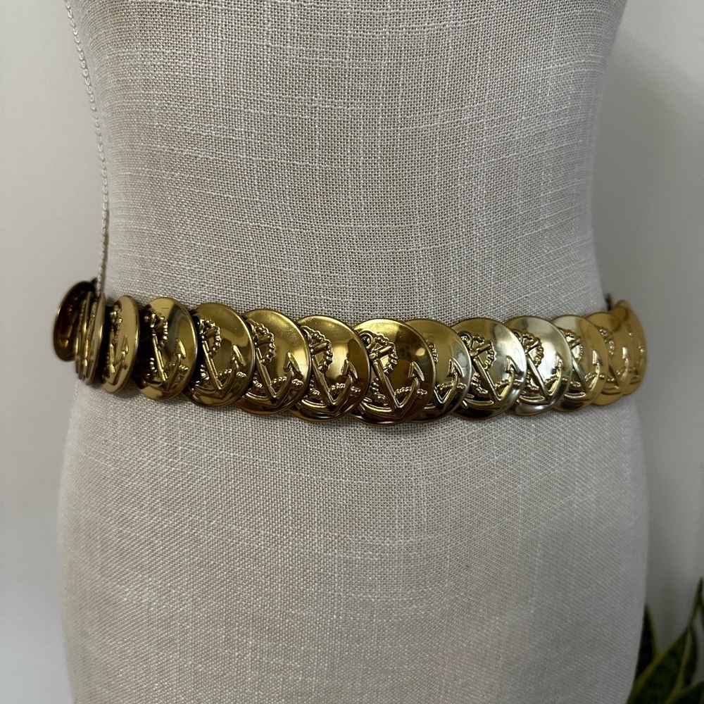 Vintage Nautical Anchor Medallions Gold Toned Stretchy Women’s Belt - Picture 2 of 8